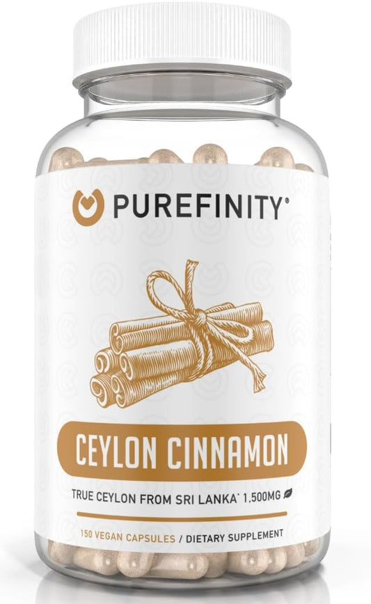 1500mg Purefinity Ceylon Cinnamon Capsules - Vegan Antioxidant Supplement, Non-GMO, 150 Count - Sri Lankan Bark Alternative