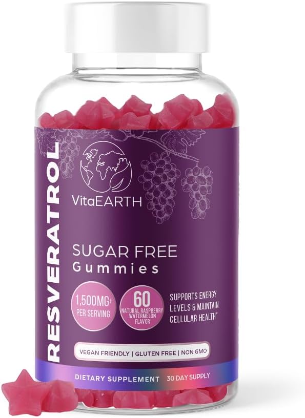 1500mg Resveratrol Gummies for Anti Aging, Heart, Immune System - Raspberry Watermelon Flavored Antioxidants