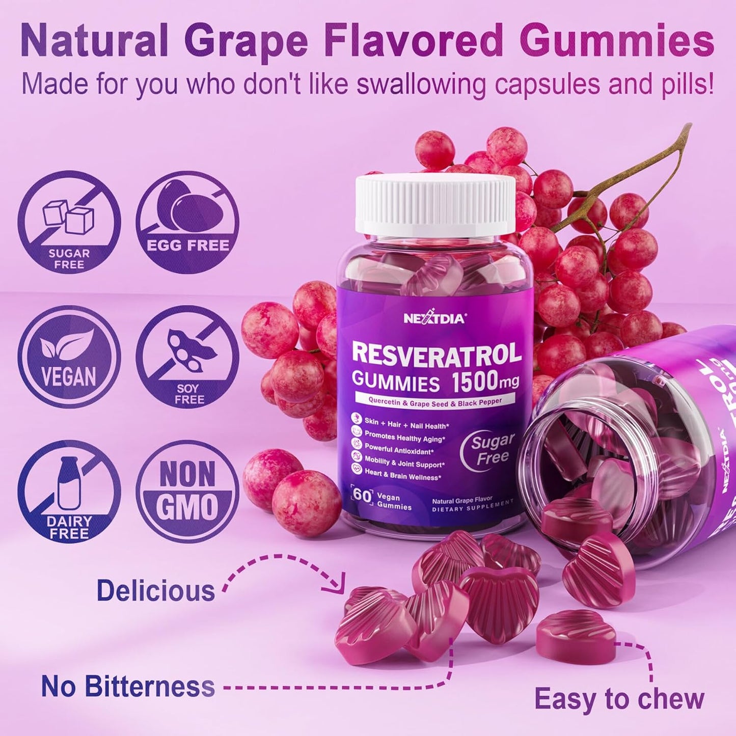 1500mg Resveratrol Gummies with 26mg Iron - Nextdia Iron-Infused Gummies