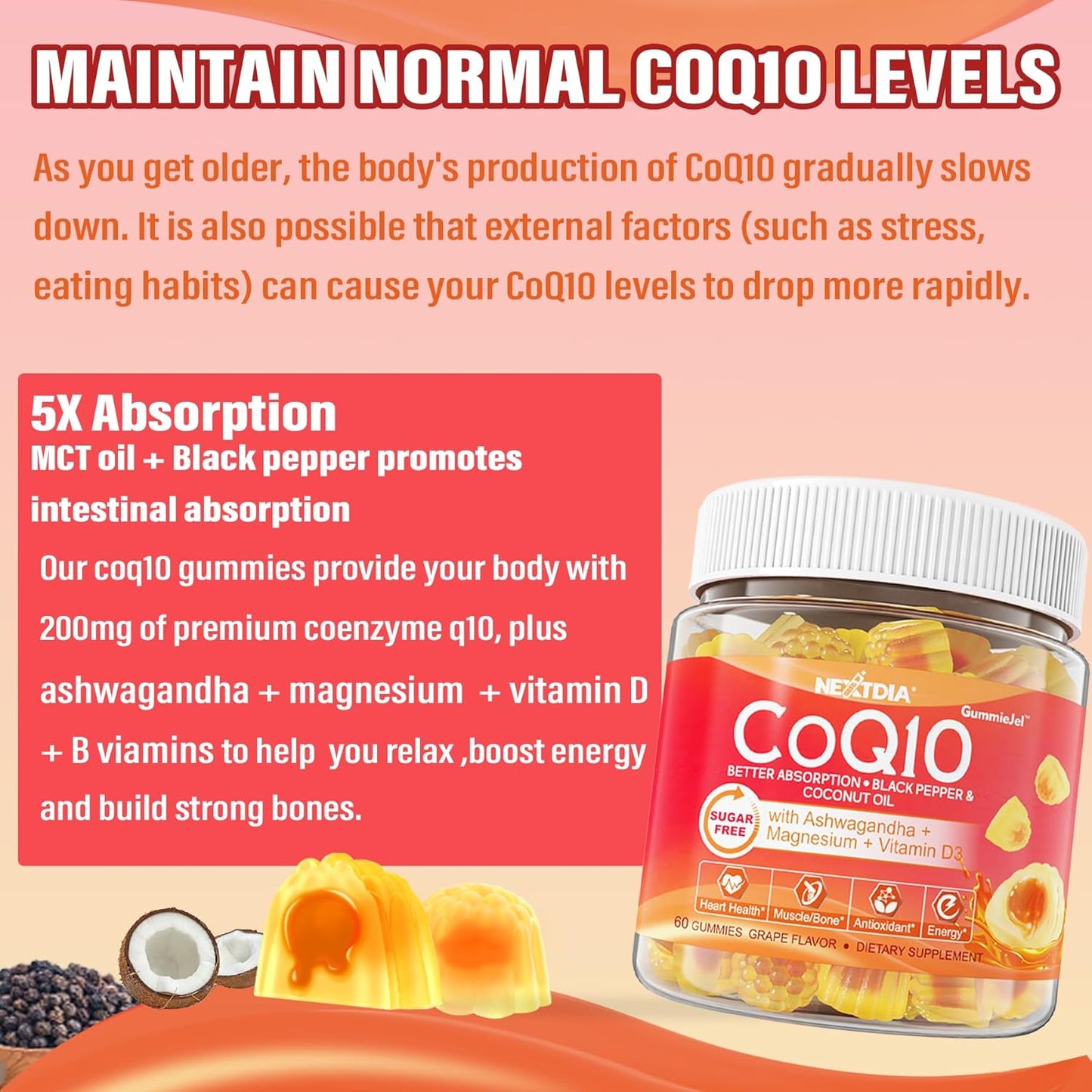 1500mg Sugar Free Resveratrol Gummies with CoQ10 and Magnesium for Healthy Aging & Longevity - 100 Gummies