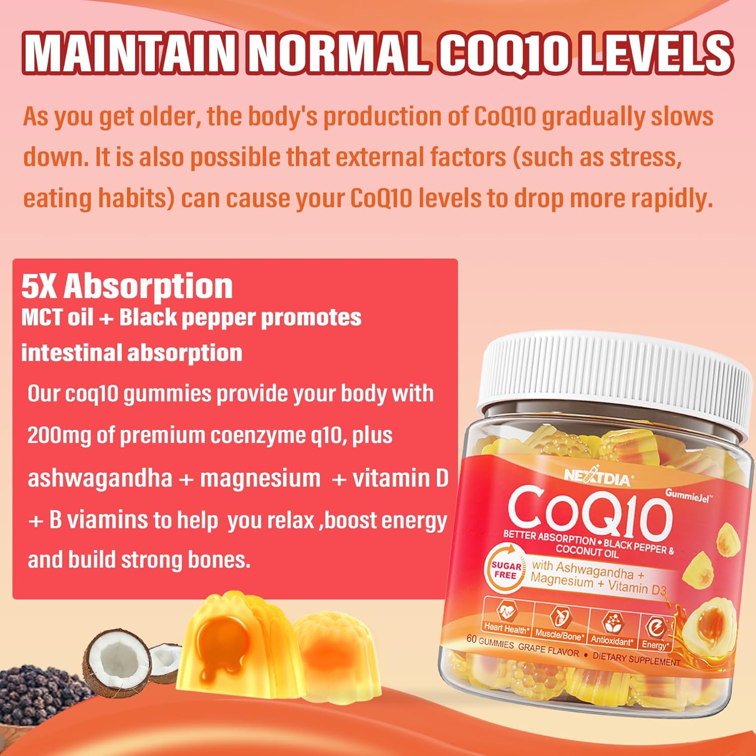 1500mg Sugar Free Resveratrol Gummies with CoQ10 and Magnesium for Healthy Aging & Longevity - 100 Gummies