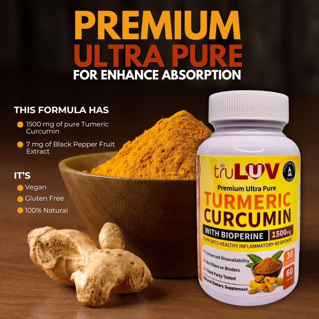 1500mg Turmeric Curcumin with Bioperine Supplement for Health - MY TRULUV Natural Dietary Formula