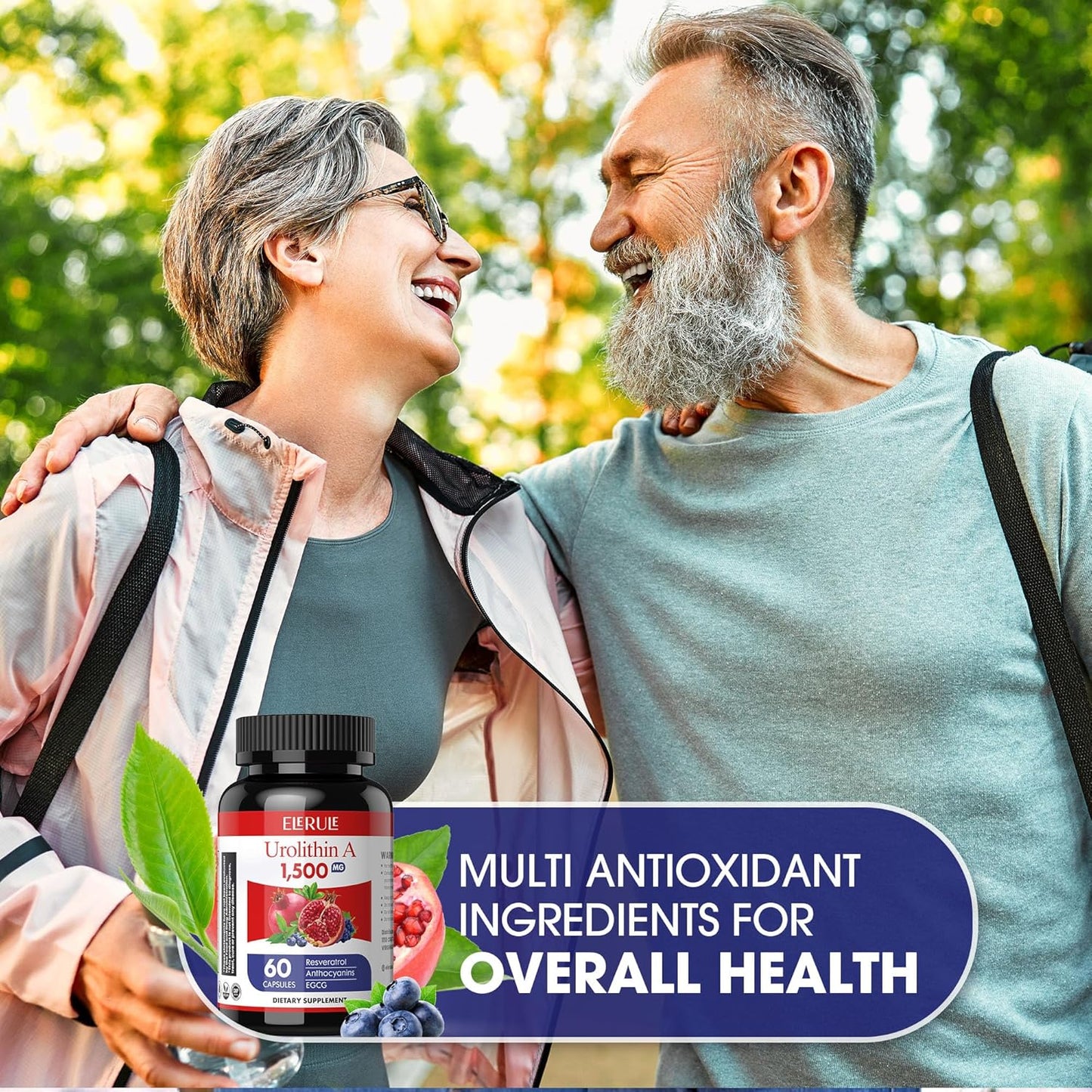 1500mg Urolithin A Supplement with Trans-Resveratrol, Anthocyanins, Green Tea - Supports Healthy Aging, Cellular Vitality & Energy - 60 Capsules for Men & Women