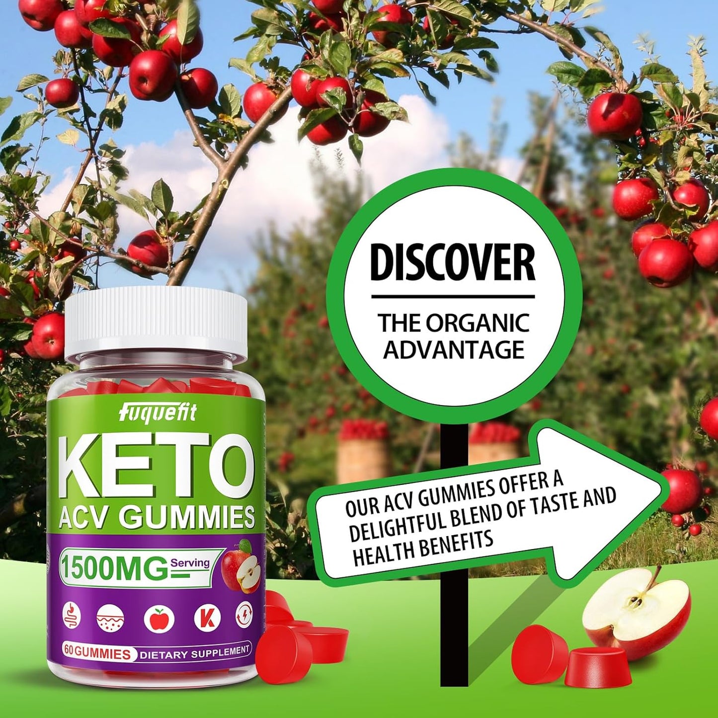 1500mg Vegan ACV Gummies for Keto Diet by Fuquefit