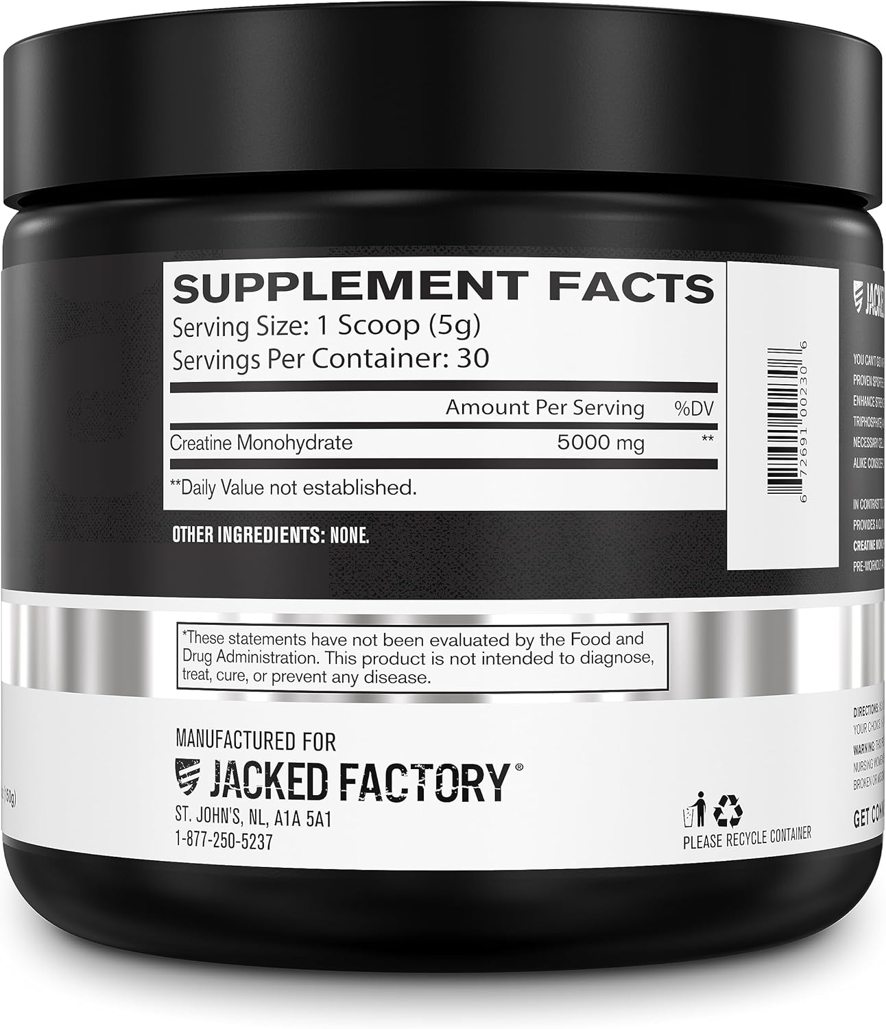 150g Jacked Factory Creatine Monohydrate Powder - Muscle Growth & Strength Supplement, Energy Boost, Athletic Performance - 30 Servings, Unflavored
