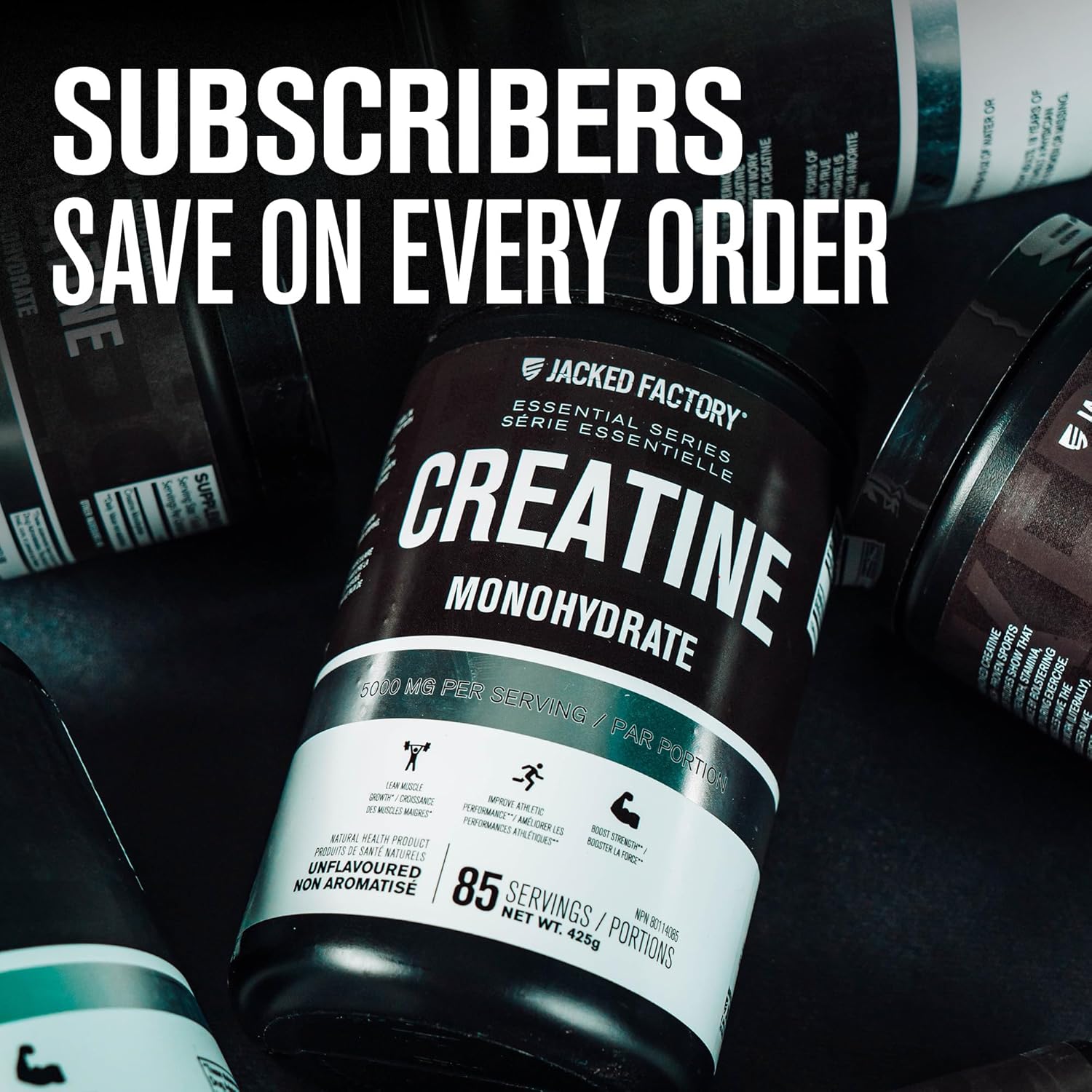 150g Jacked Factory Creatine Monohydrate Powder - Muscle Growth & Strength Supplement, Energy Boost, Athletic Performance - 30 Servings, Unflavored