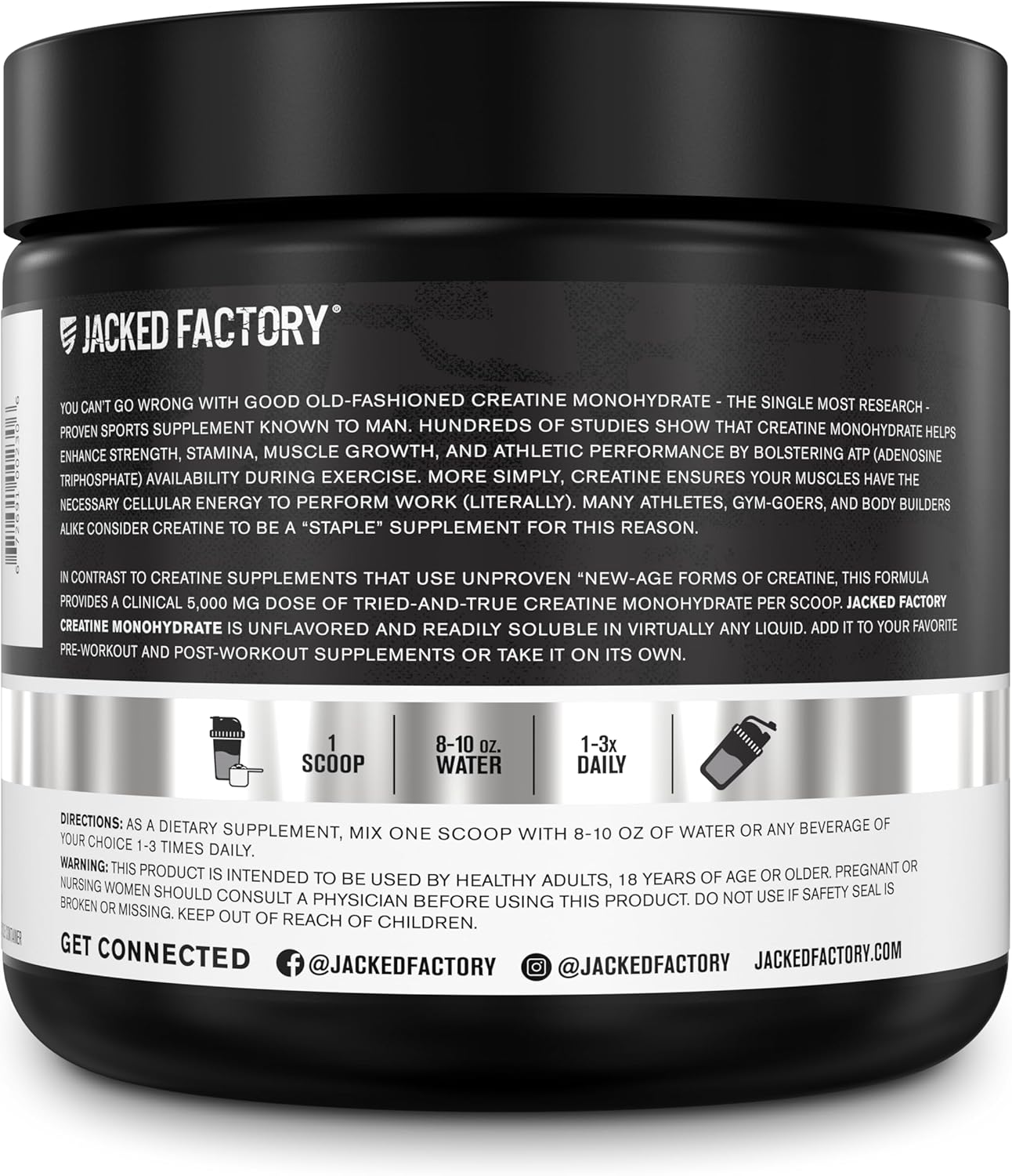 150g Jacked Factory Creatine Monohydrate Powder - Muscle Growth & Strength Supplement, Energy Boost, Athletic Performance - 30 Servings, Unflavored