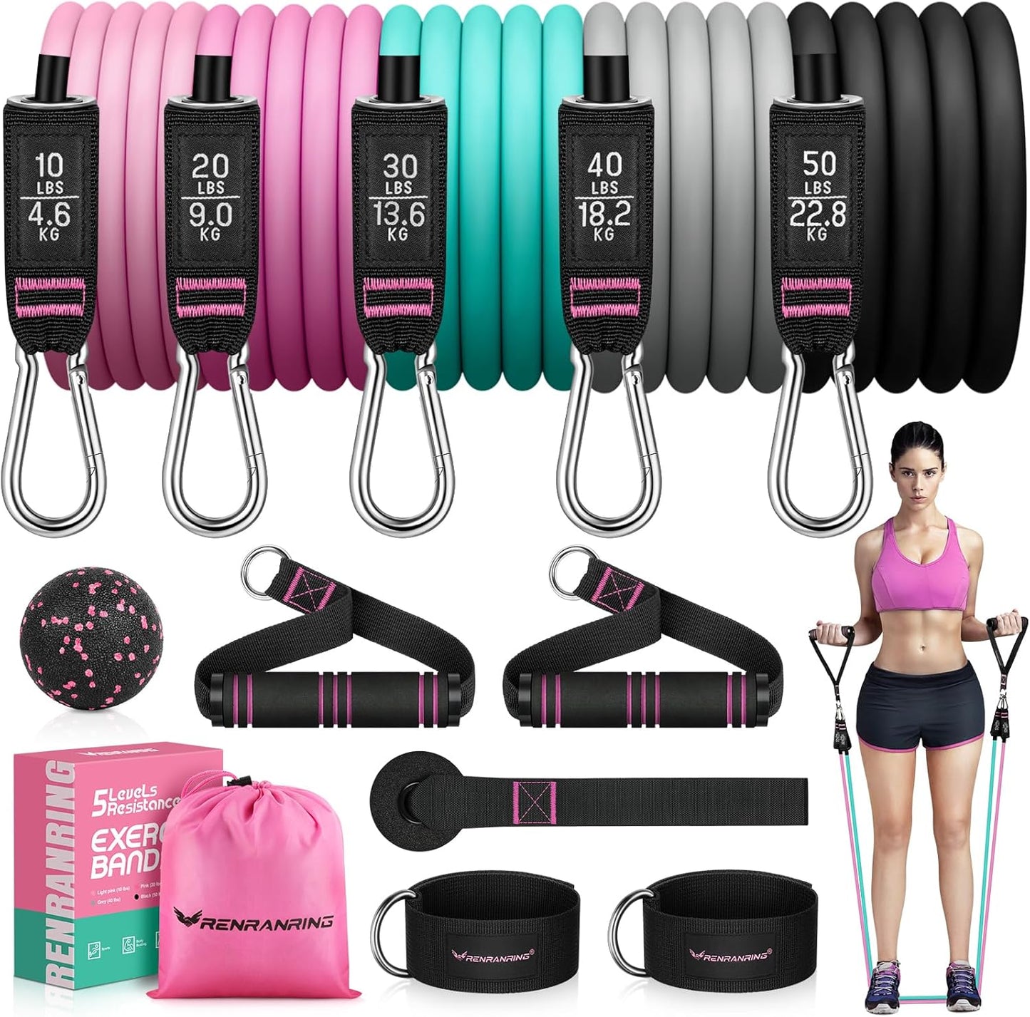 150LBS Resistance Bands Set with Handles, Ankle Straps - Workout Bands for Men and Women - Muscle Training Exercise Bands