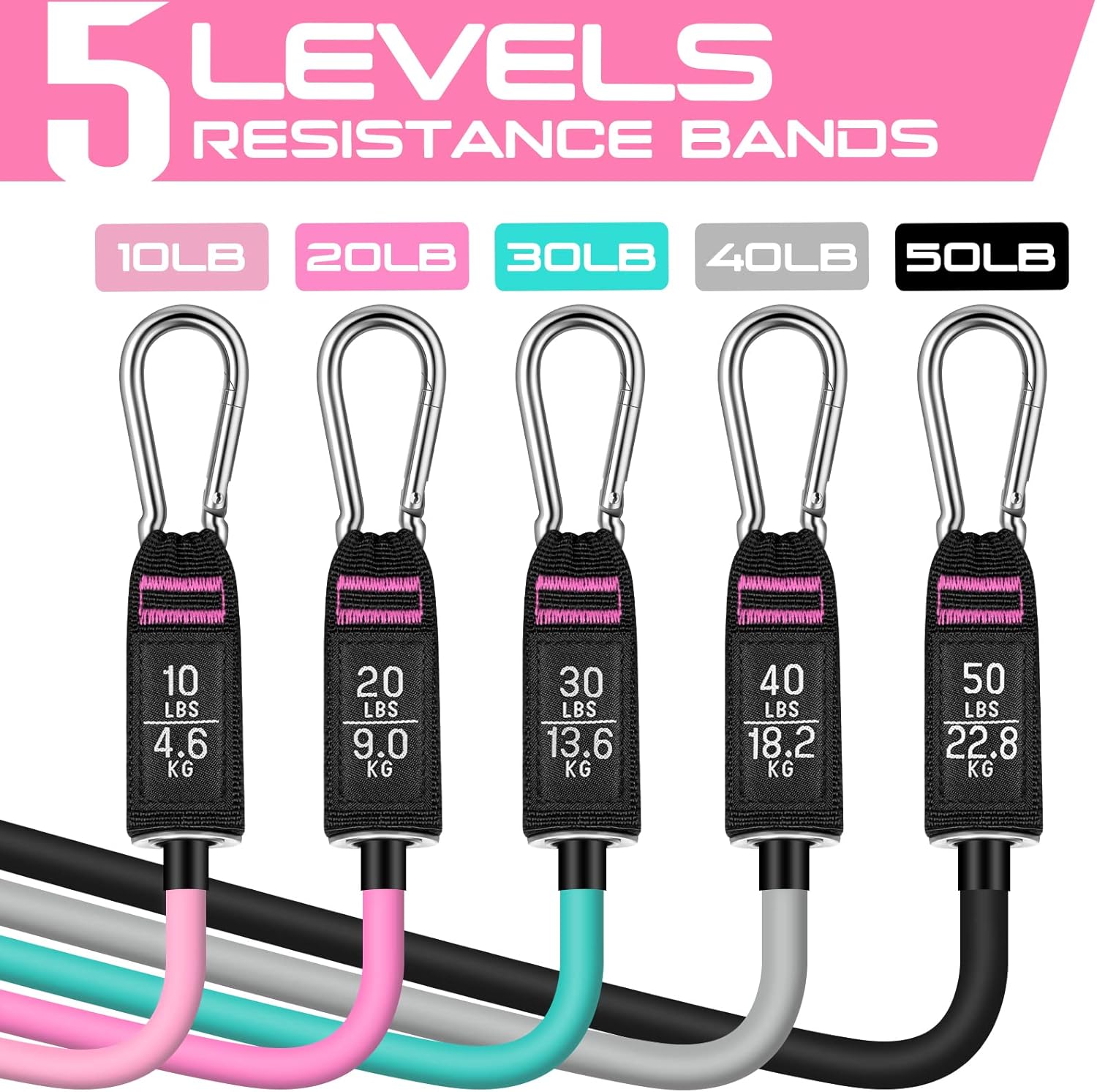 150LBS Resistance Bands Set with Handles, Ankle Straps - Workout Bands for Men and Women - Muscle Training Exercise Bands
