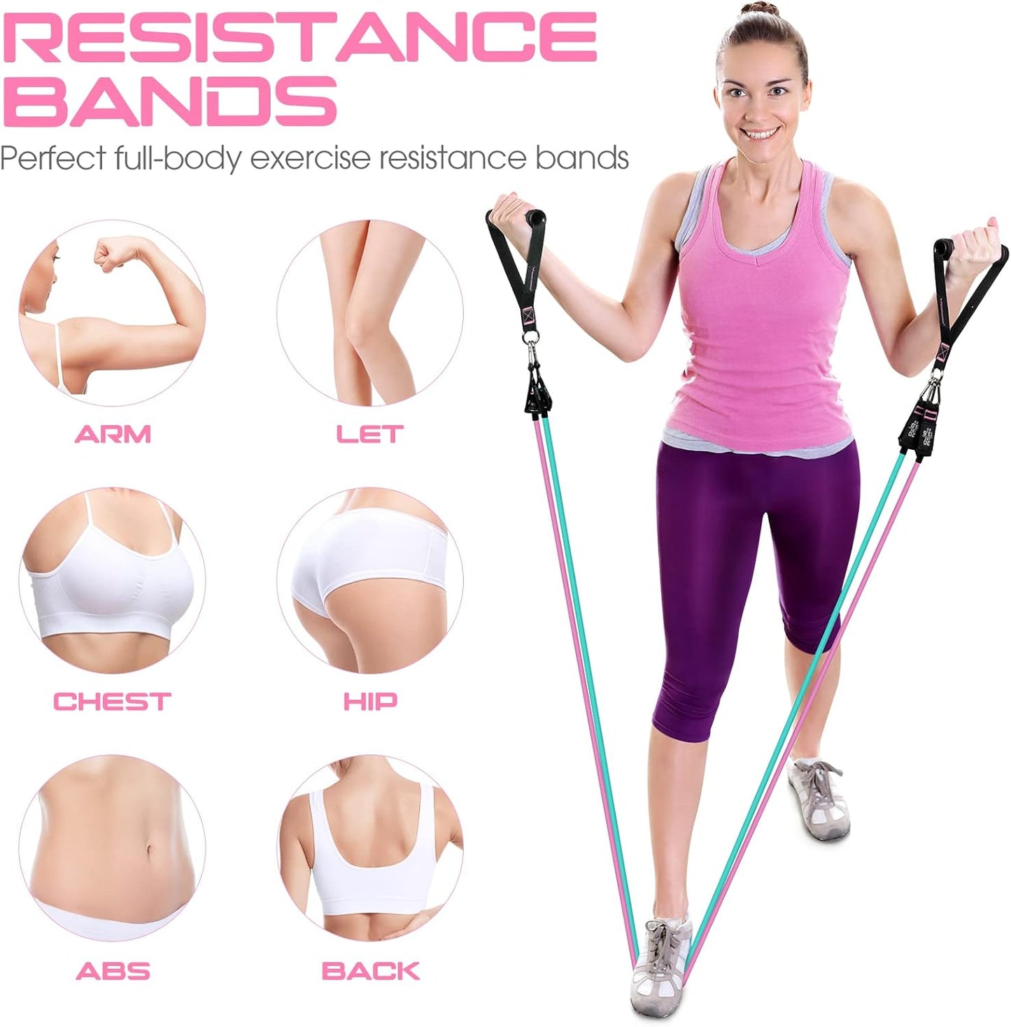 150LBS Resistance Bands Set with Handles, Ankle Straps - Workout Bands for Men and Women - Muscle Training Exercise Bands