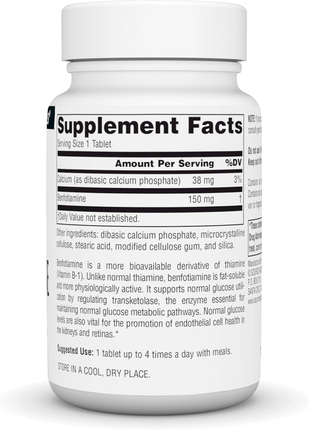 150mg Benfotiamine Tablets by Source Naturals - Fat Soluble Vitamin B-1 Supplement, 120 Count - BoostGo Australia