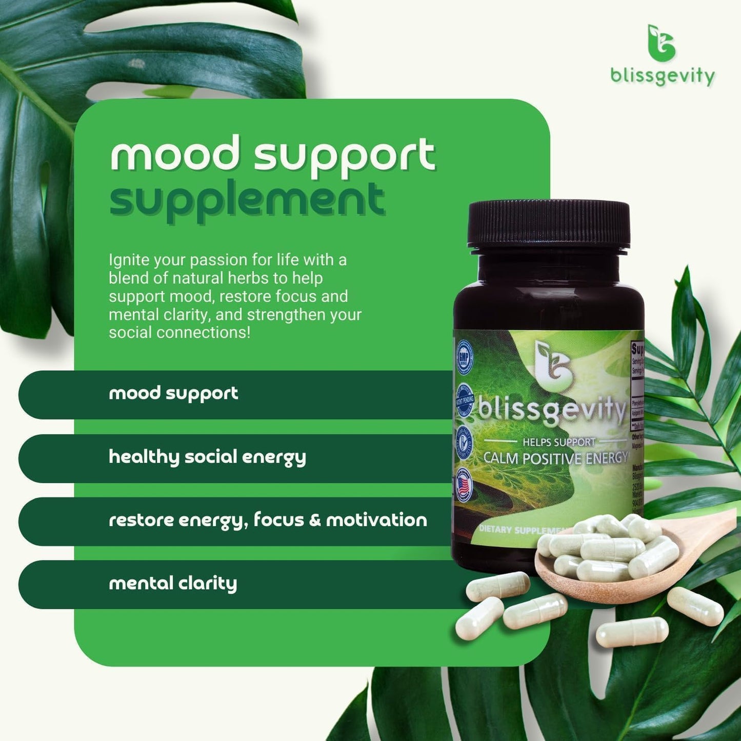 150mg Blissgevity Apigenin & Phenylethylamine Mood Support Supplement - Euphoria, Focus, Mental Clarity - Natural Stress Relief, Calm & Intimacy Enhancer - 120 Capsules