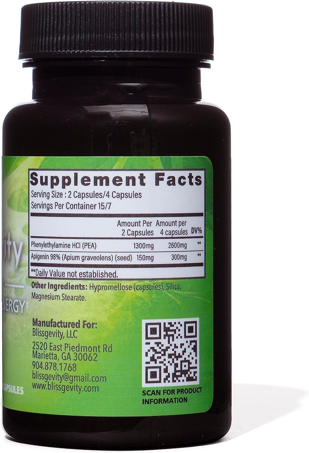 150mg Blissgevity Apigenin & Phenylethylamine Mood Support Supplement - Euphoria, Focus, Mental Clarity - Natural Stress Relief, Calm & Intimacy Enhancer - 120 Capsules