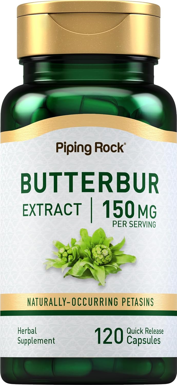 150mg Butterbur Extract Supplement Capsules - Herbal Vitamin, Gluten Free, Non-GMO - 120 Count