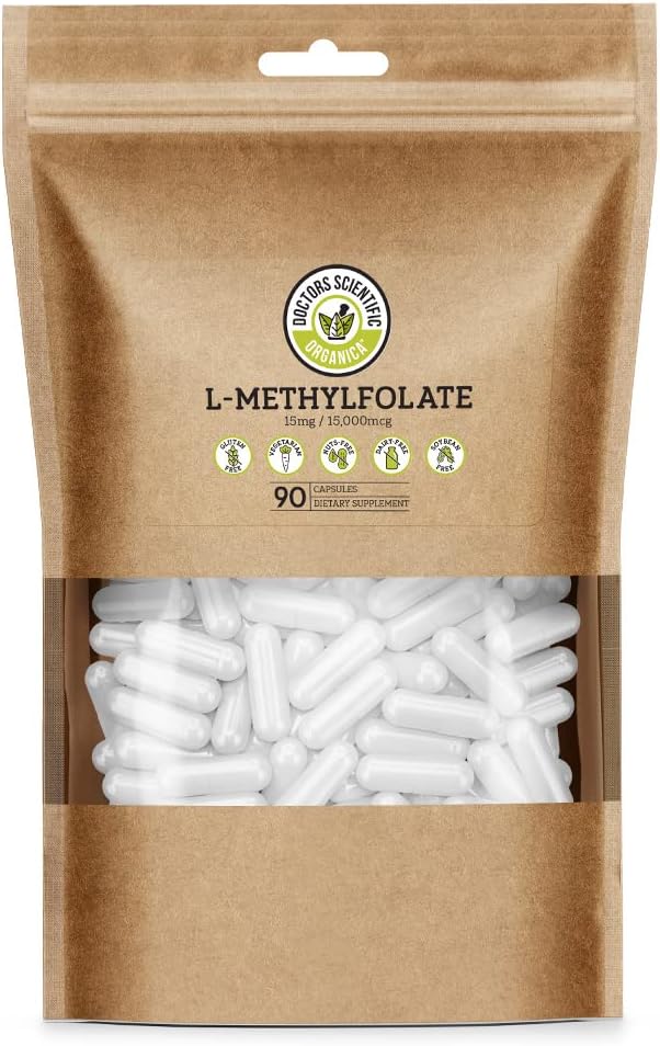15mg L Methylfolate Supplement for Homocysteine Control - 90 Vegan Capsules - Folic Acid Vitamin - Eco-Friendly