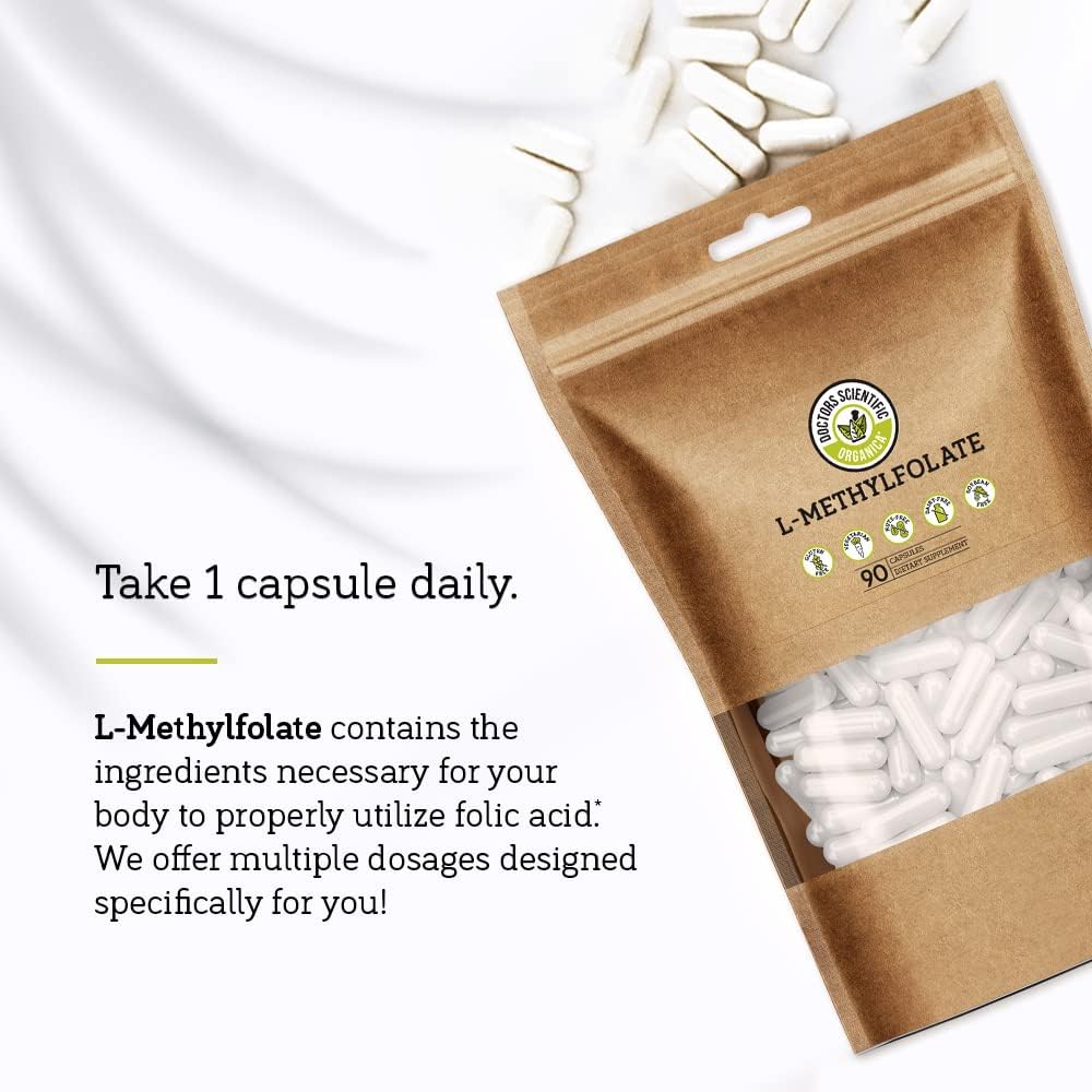 15mg L Methylfolate Supplement for Homocysteine Control - 90 Vegan Capsules - Folic Acid Vitamin - Eco-Friendly