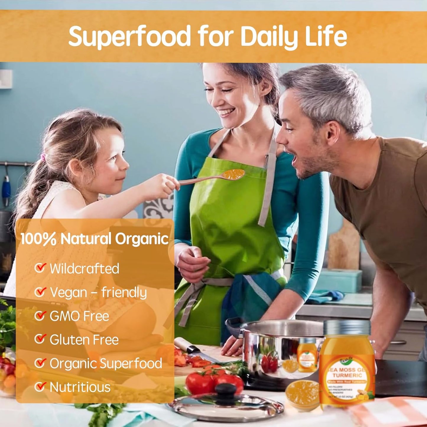 15oz Raw Organic Irish Sea Moss Gel with Turmeric - Pure Natural Sea Moss Gel from QANLOI