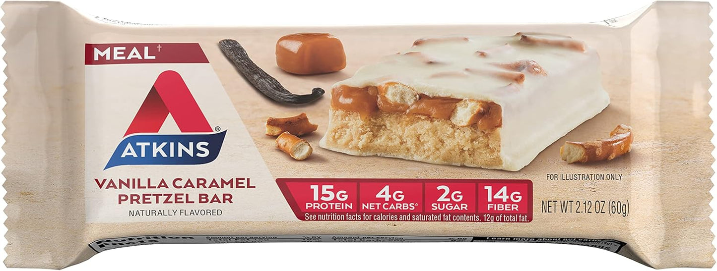 16-Count Atkins Chocolate Coconut Bar & 5-Count Vanilla Caramel Pretzel Protein Meal Bar Combo Pack