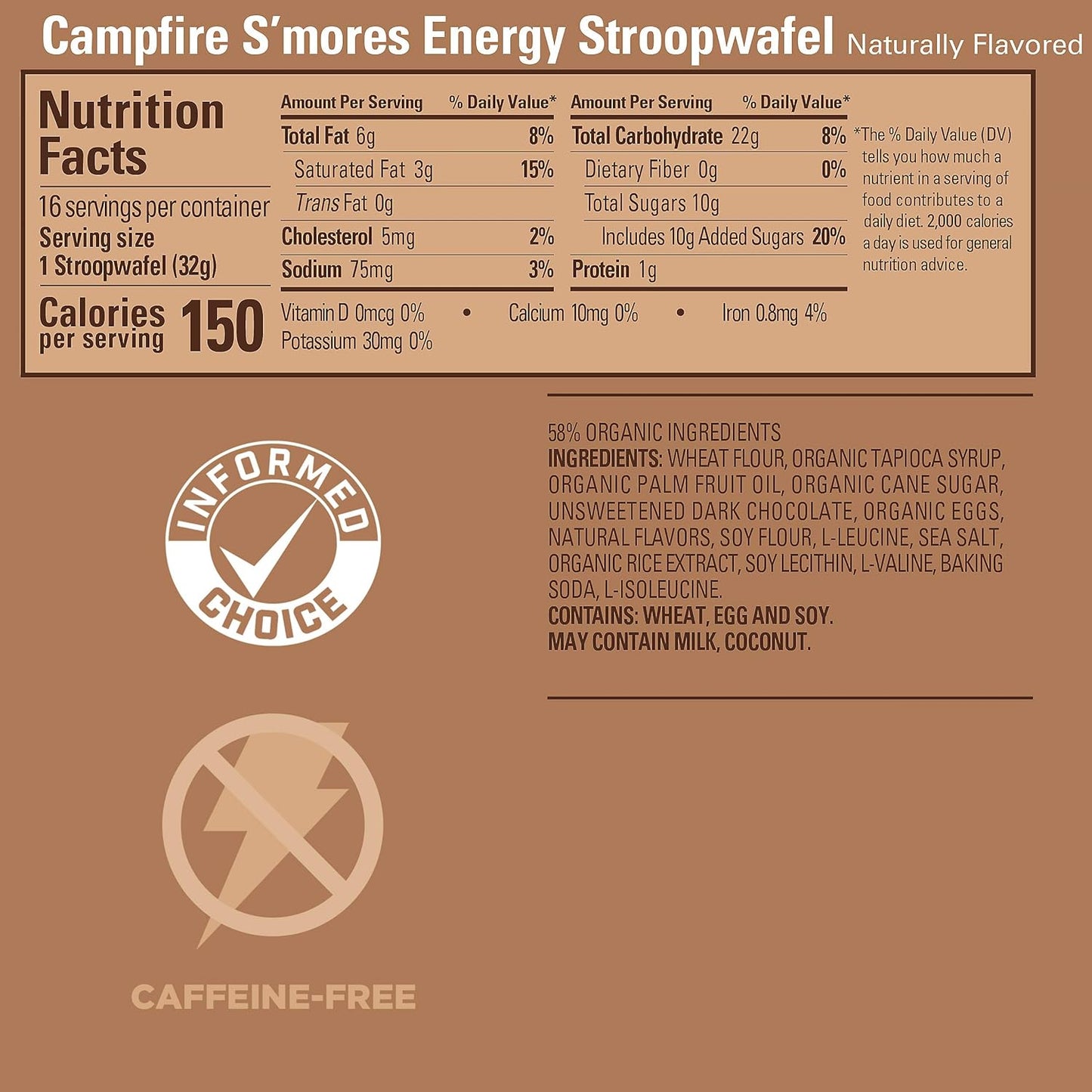 16-Count GU Energy Stroopwafel Campfire S'mores Sports Nutrition Waffles - Caffeine-Free and Kosher Dairy Energy Snack for Workouts