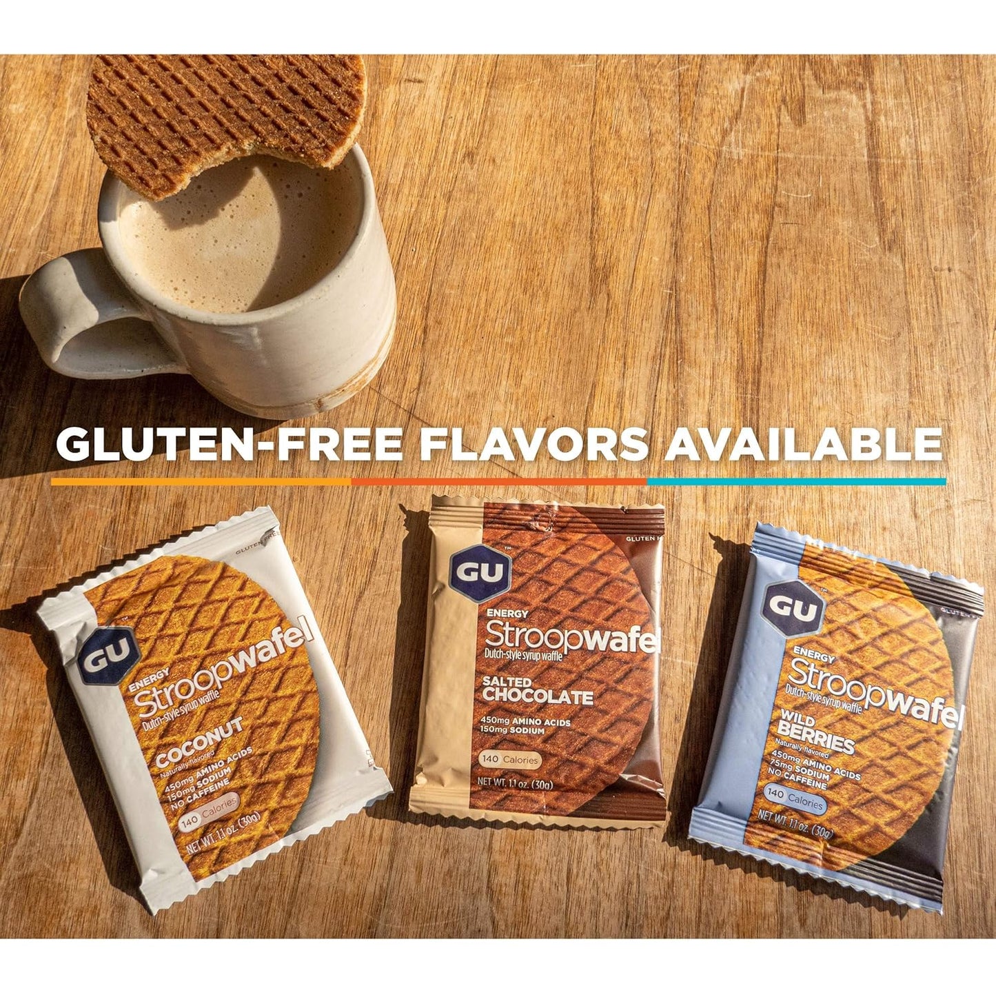 16-Count GU Energy Stroopwafel Variety Pack: Caffeinated Sports Nutrition Waffles, Kosher Dairy, On-The-Go Energy for Workouts