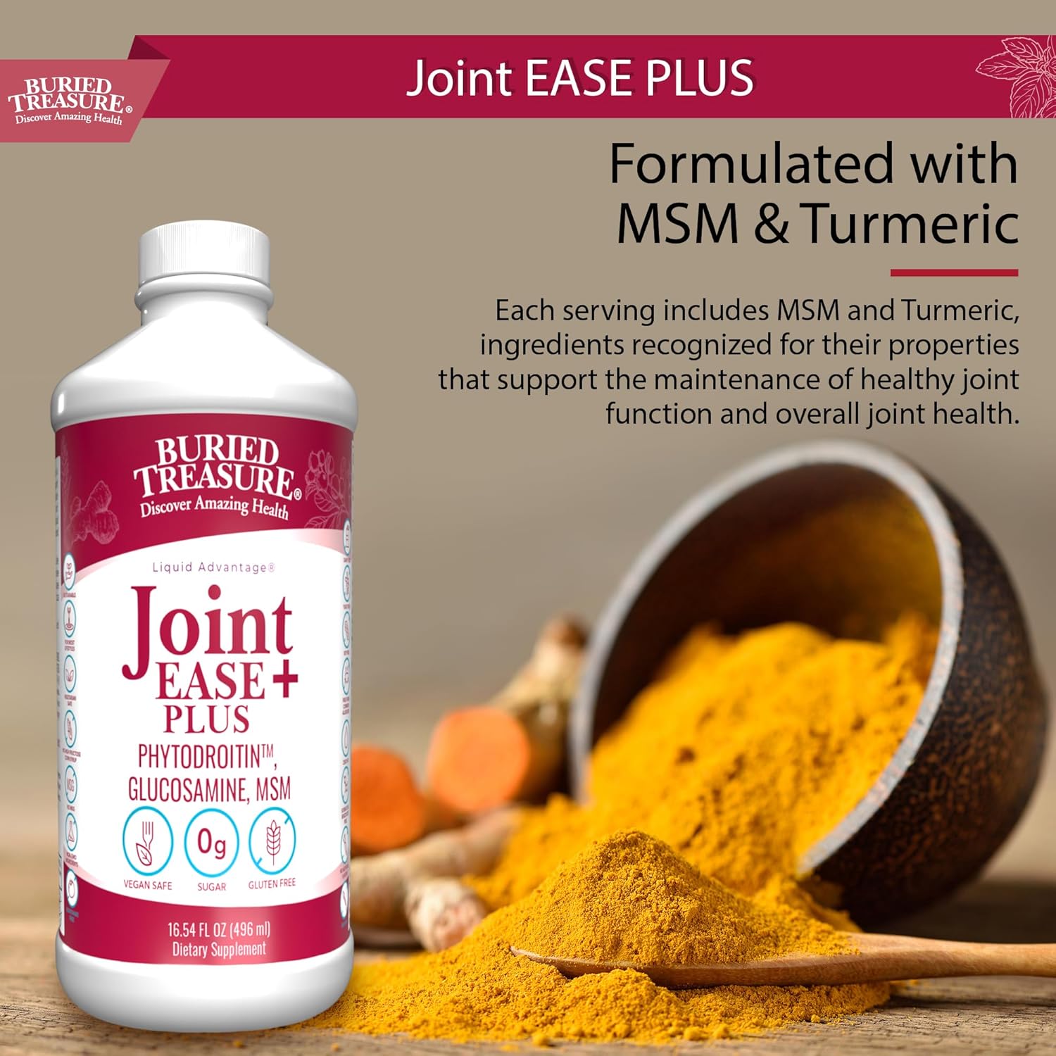 16 fl oz Buried Treasure Joint Ease Plus - Glucosamine Chondroitin, MSM, Turmeric Joint Support Supplement
