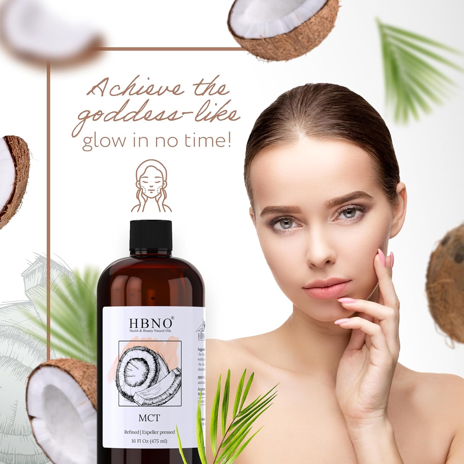 16 fl oz California Bottled Coconut MCT Oil - Cold Pressed, Natural Carrier Oil for Massage, Aromatherapy - Ideal for Face, Body, Lips, & Hair - Value Size