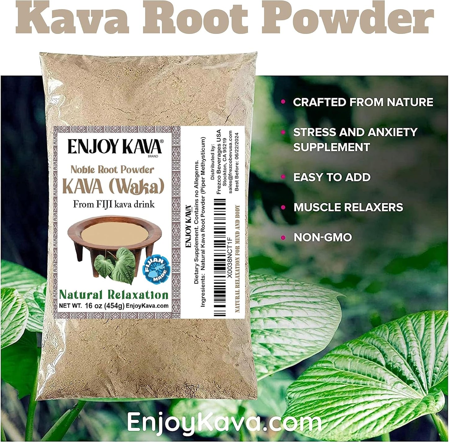 16 Oz Authentic Noble Kava Root Powder - Relaxing Drink from Fiji's Paradise Islands