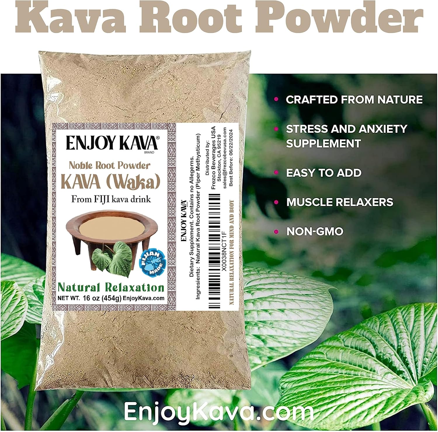 16 Oz Authentic Noble Kava Root Powder - Relaxing Drink from Fiji's Paradise Islands