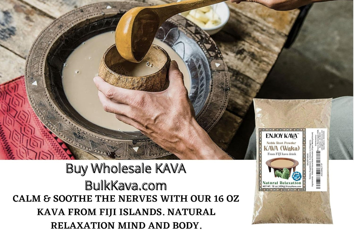 16 Oz Authentic Noble Kava Root Powder - Relaxing Drink from Fiji's Paradise Islands