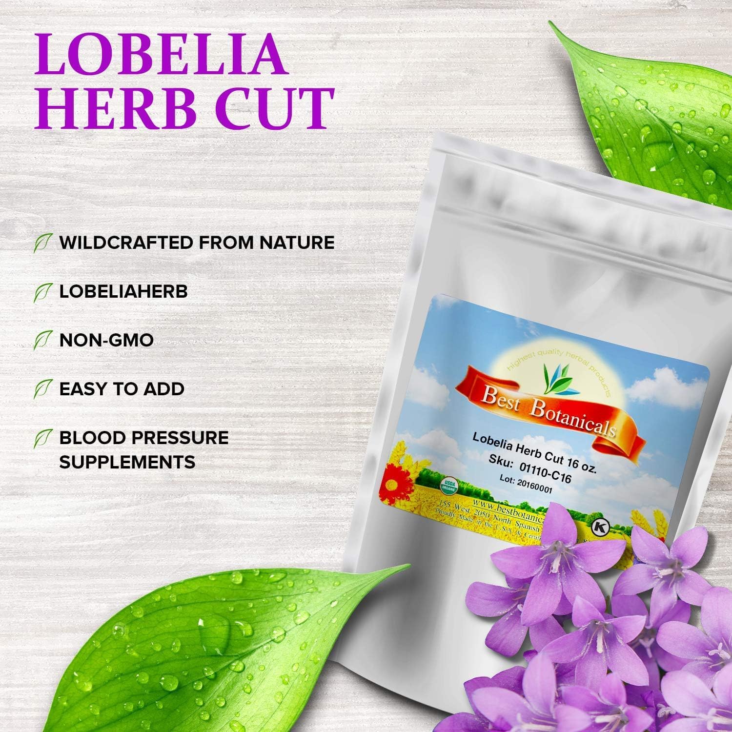 16 oz Best Botanicals Lobelia Herb Cut - Premium Quality Herbal Supplement