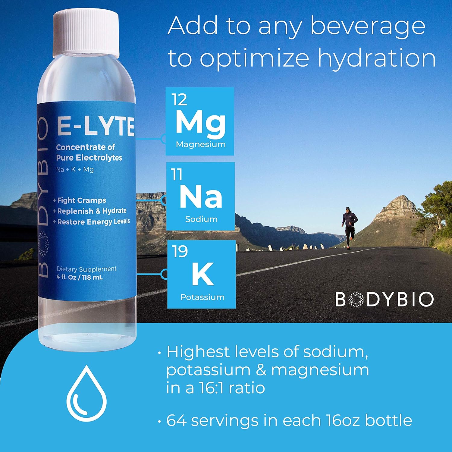 16 oz BodyBio Electrolytes Liquid Concentrate with Magnesium, Potassium, Sodium - Sugar-Free Keto Hydration Drink for Dehydration Recovery and Cramp Relief