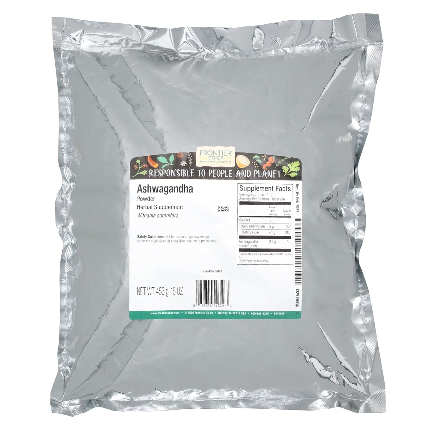 16 OZ FRONTIER Ashwagandha Root Powder - Pure and Organic Supplement