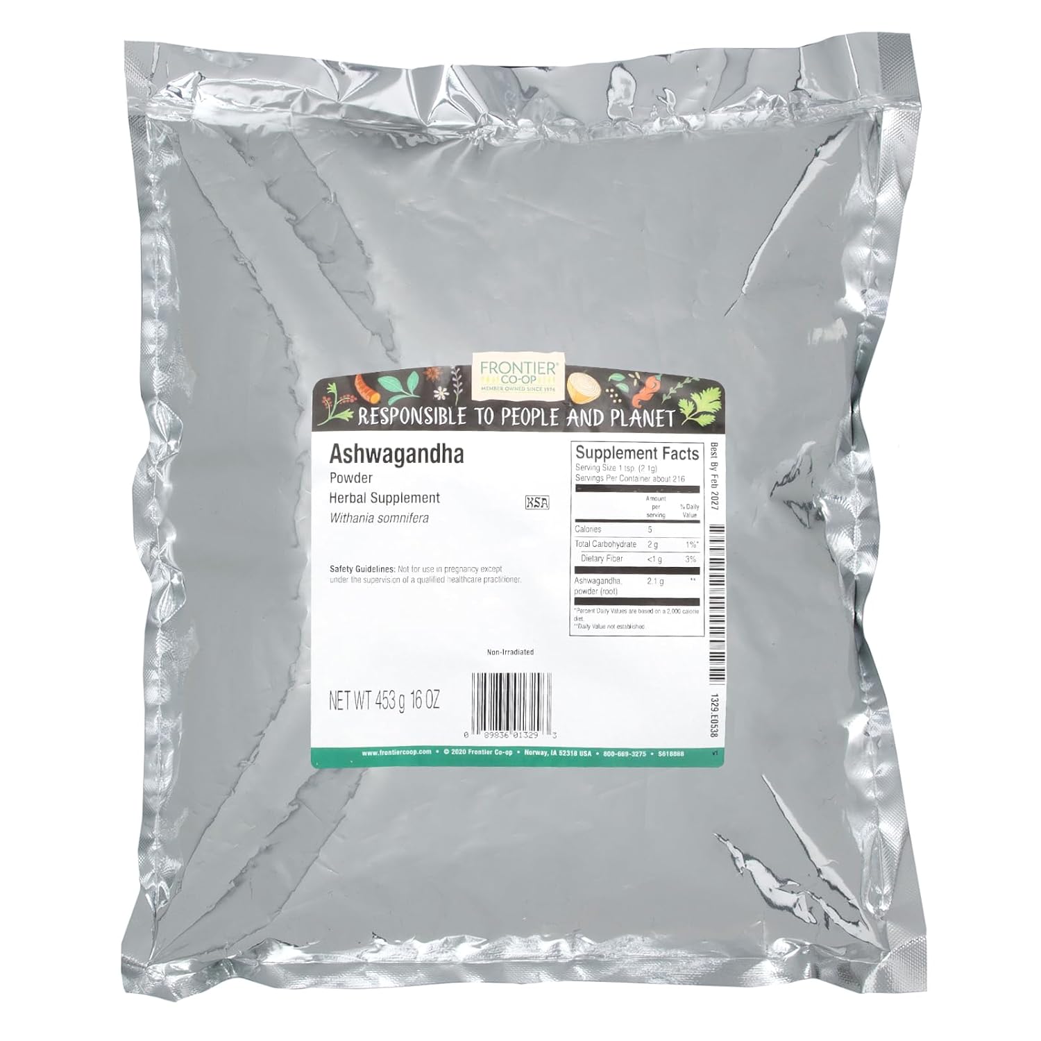 16 OZ FRONTIER Ashwagandha Root Powder - Pure and Organic Supplement