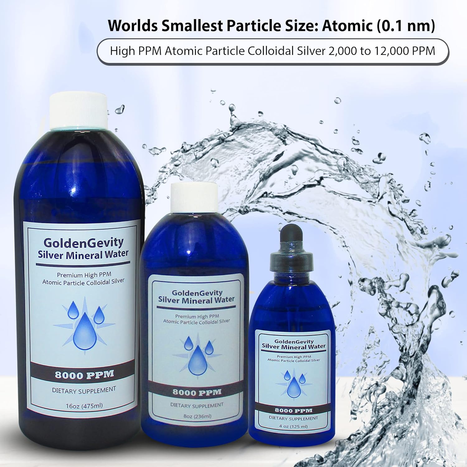 16 oz GoldenGevity 8000 PPM Bioactive Colloidal Silver | Immune Support Trace Mineral Supplement | Non-GMO & Non-Toxic