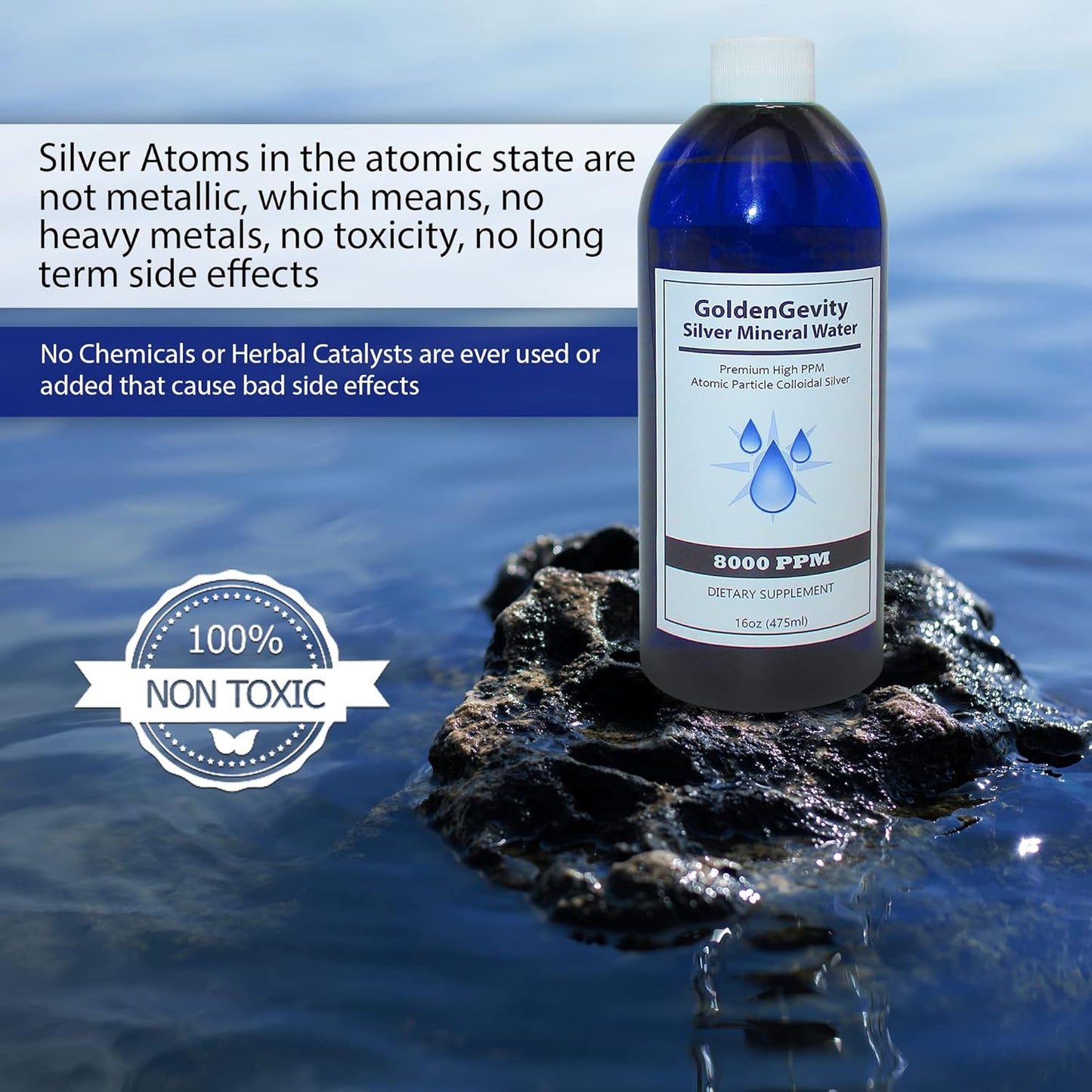 16 oz GoldenGevity 8000 PPM Bioactive Colloidal Silver | Immune Support Trace Mineral Supplement | Non-GMO & Non-Toxic