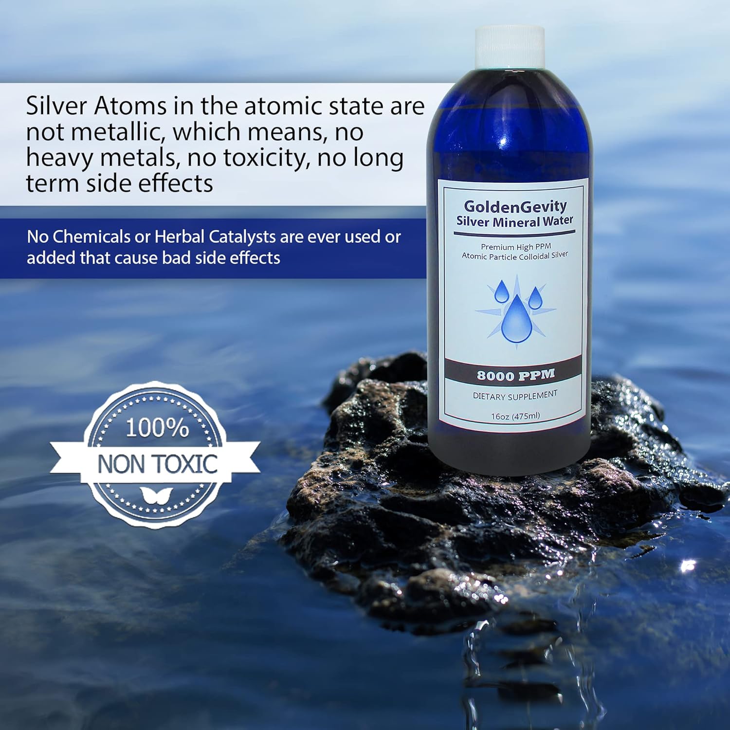 16 oz GoldenGevity 8000 PPM Bioactive Colloidal Silver | Immune Support Trace Mineral Supplement | Non-GMO & Non-Toxic
