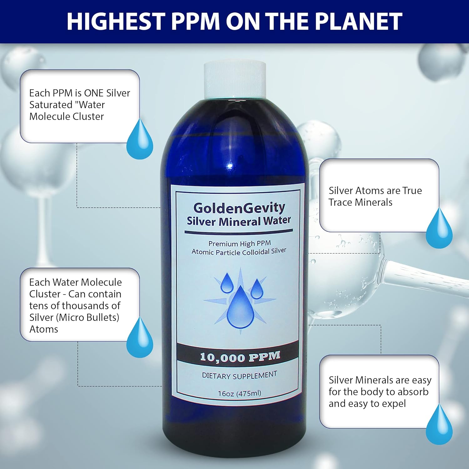 16 oz GoldenGevity 8000 PPM Bioactive Colloidal Silver | Immune Support Trace Mineral Supplement | Non-GMO & Non-Toxic