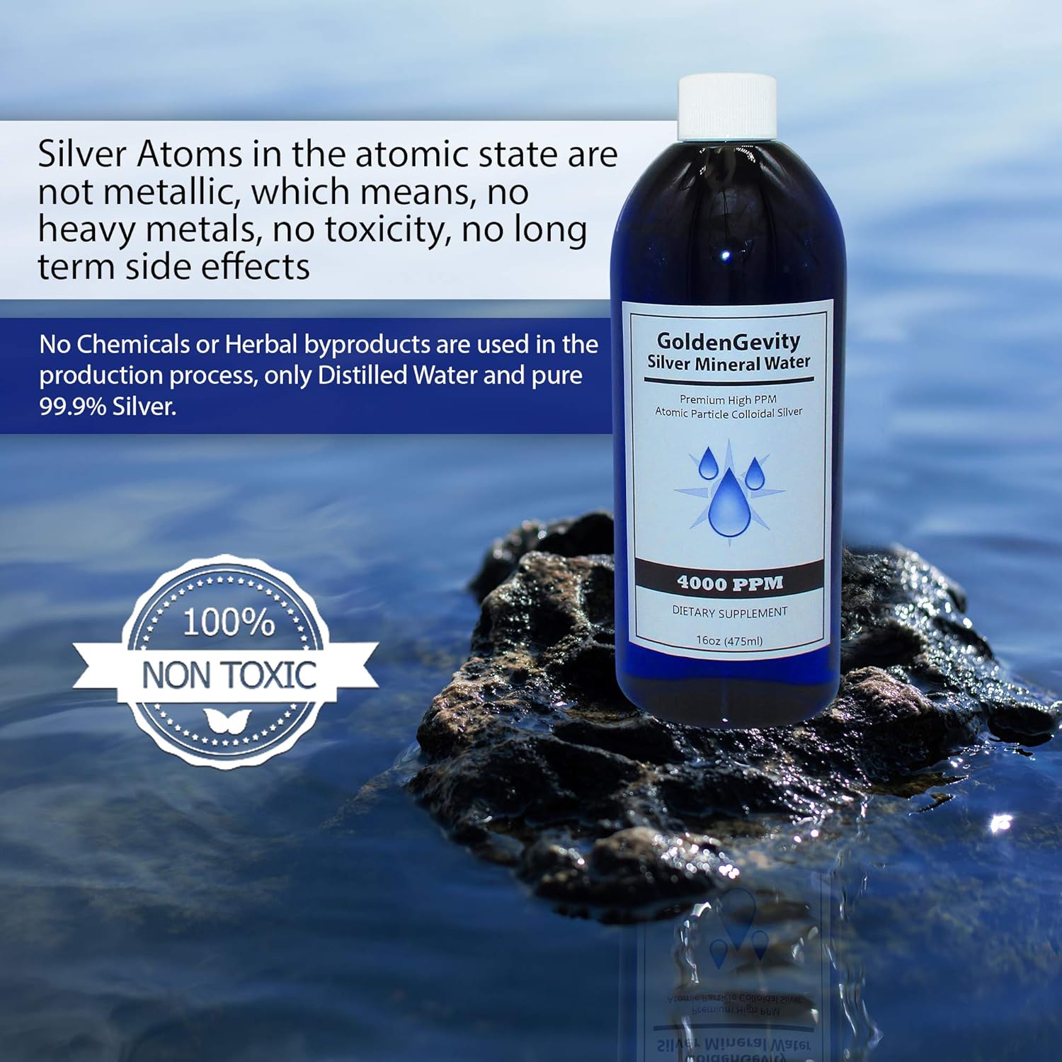 16 oz GoldenGevity Bioactive Atomic Colloidal Silver 4000 PPM | Non-Toxic Trace Mineral Immune Support Supplement