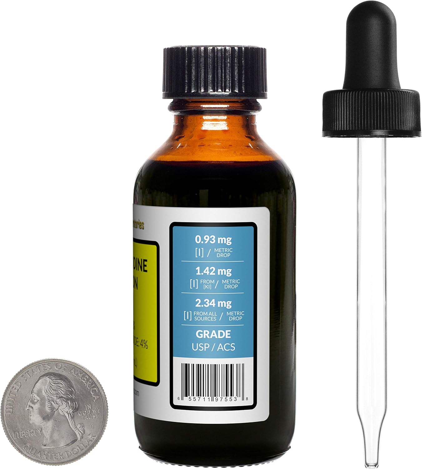 16 oz. Lugol's Iodine 2% Solution in Amber Glass Bottles - Pack of 8 with Free Droppers - Made in USA