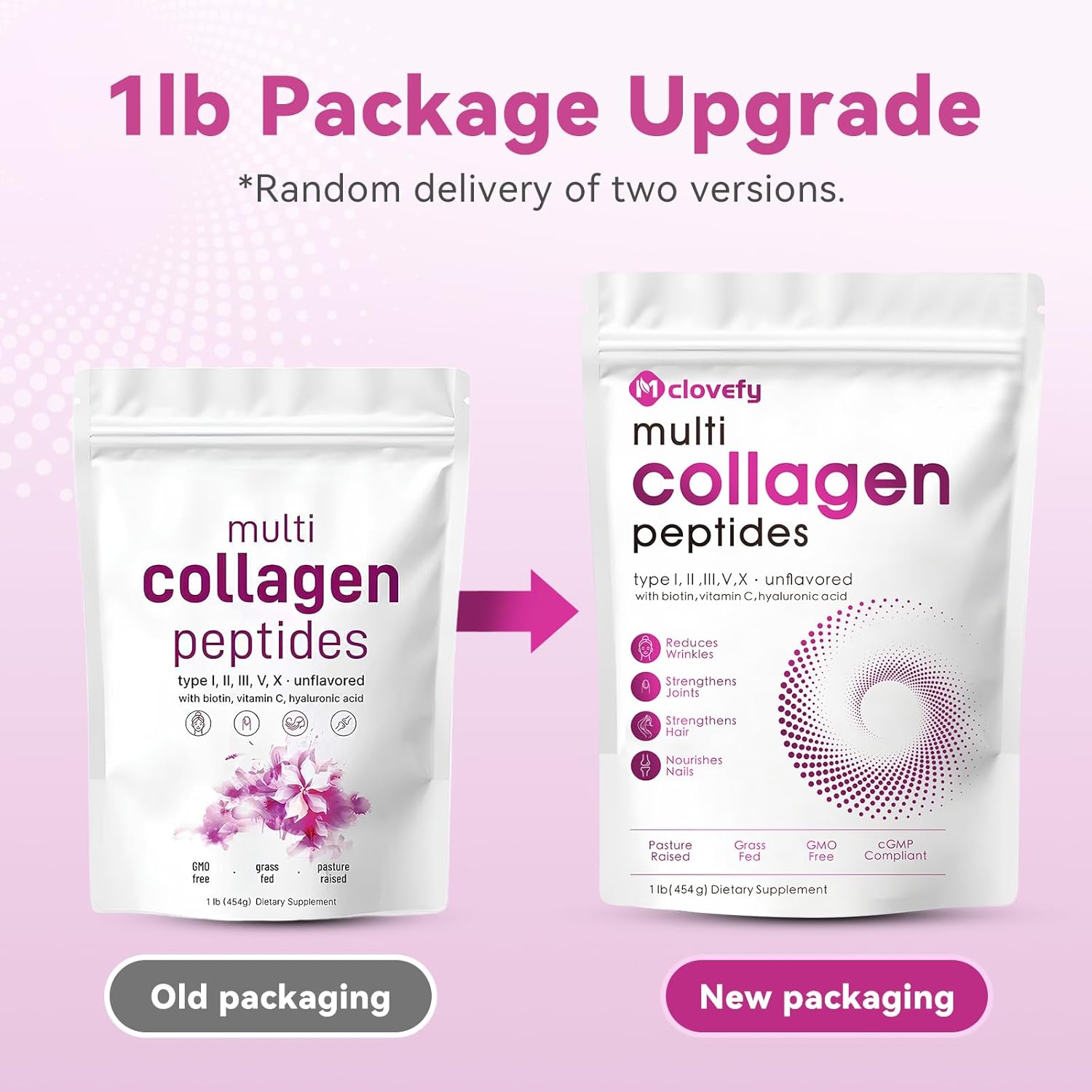 16 Oz Mclovefy Multi Collagen Peptides Powder - Type I, II, III, V, X Protein Supplement with Hyaluronic Acid, Vitamin C, Biotin - Unflavored, Easy Mixing for Drinks