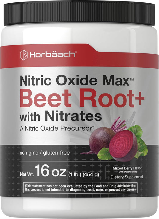 16 oz Mixed Berry Flavored Nitric Oxide Beet Root Powder Supplement with Nitrates - Vegan, Non-GMO, Gluten Free