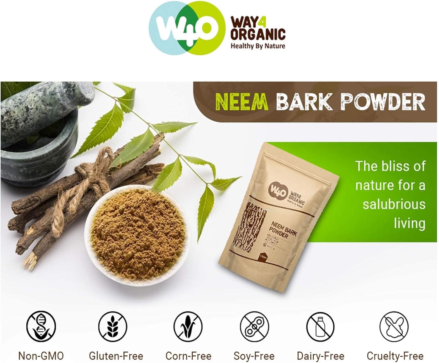 16 oz Neem Bark Powder for Dental and Digestion Support - 100% Organic Tooth Powder from Way4Organic