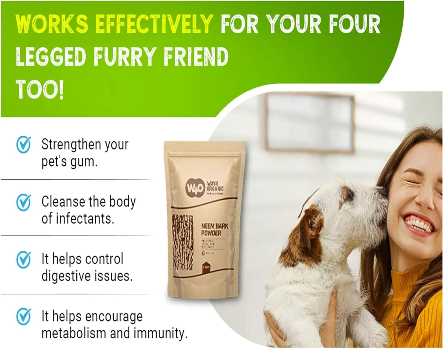 16 oz Neem Bark Powder for Dental and Digestion Support - 100% Organic Tooth Powder from Way4Organic