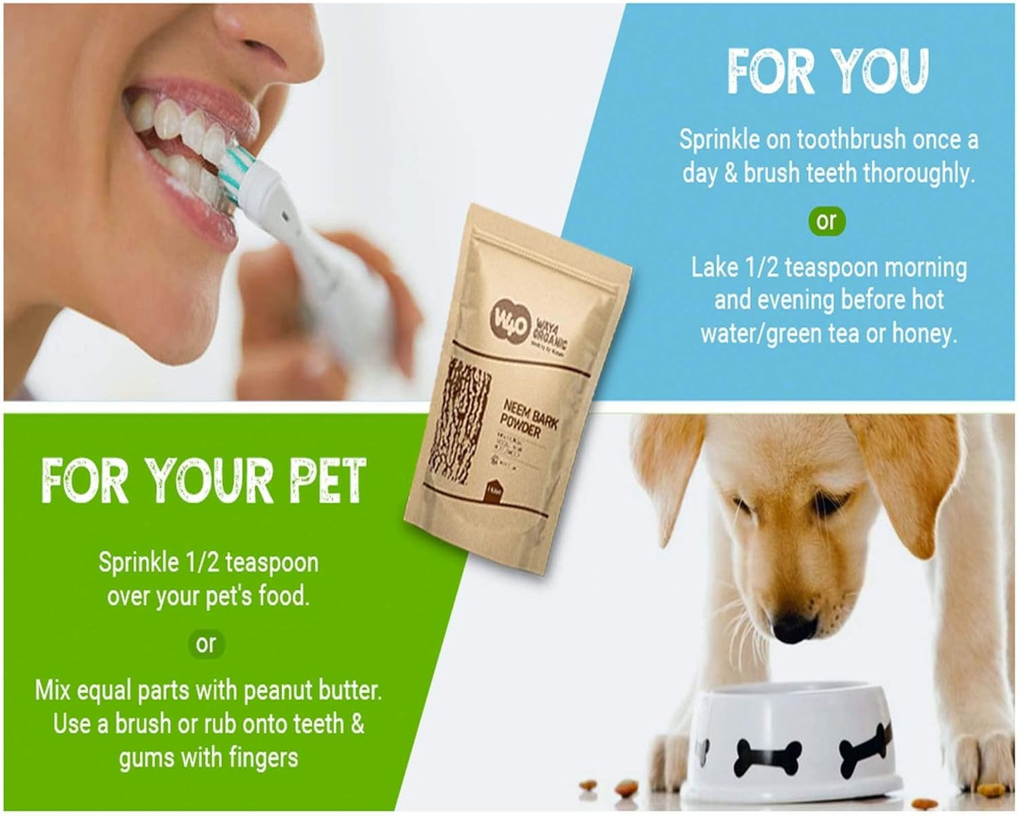 16 oz Neem Bark Powder for Dental and Digestion Support - 100% Organic Tooth Powder from Way4Organic