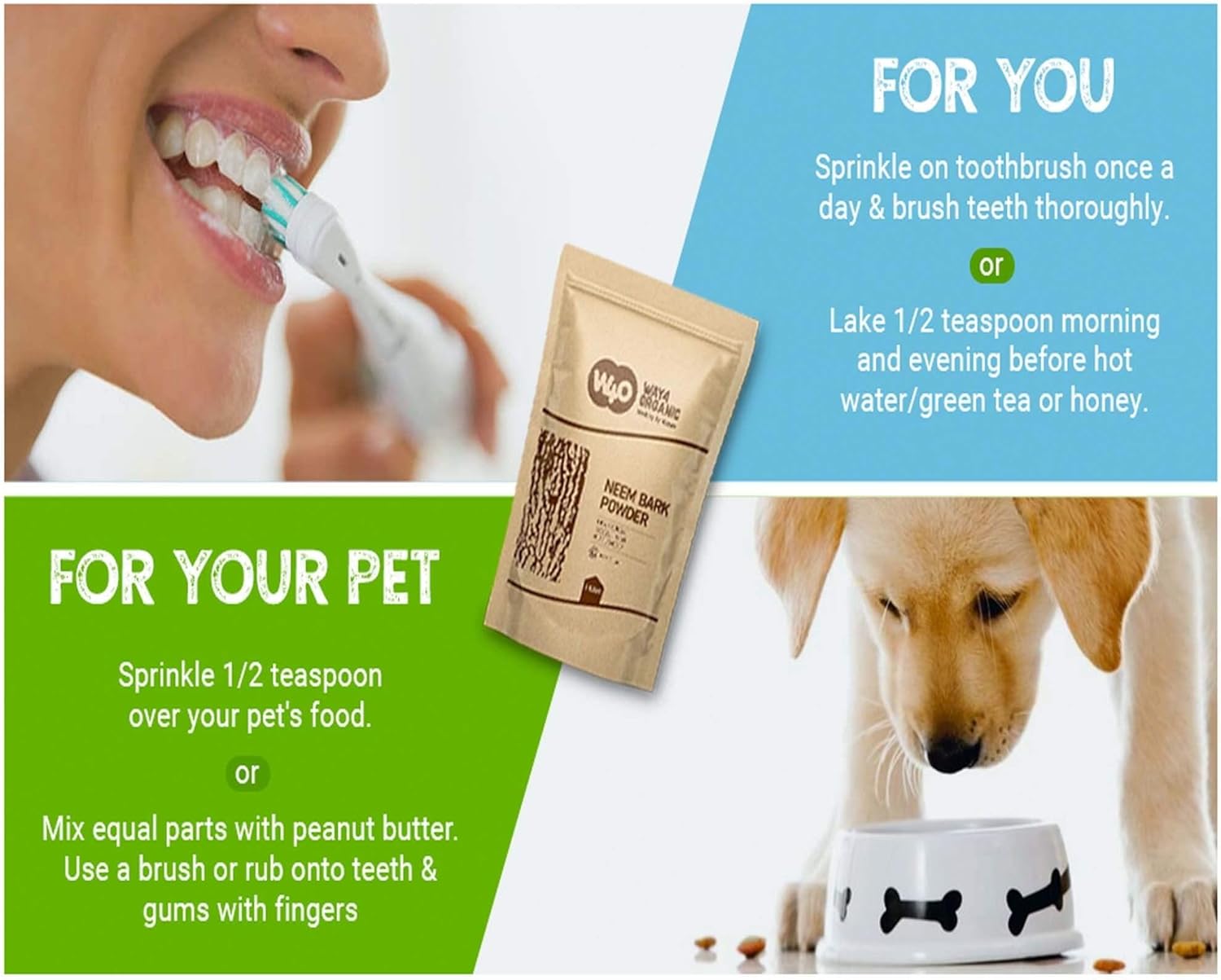 16 oz Neem Bark Powder for Dental and Digestion Support - 100% Organic Tooth Powder from Way4Organic