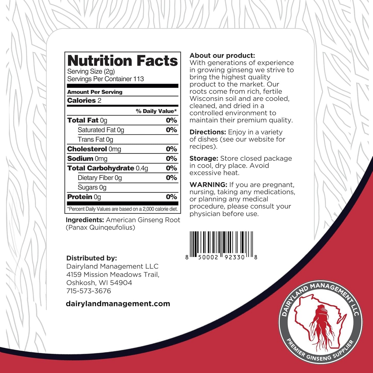 16 oz Pack of Dairyland American Ginseng Slices and Powder - Straight from Wisconsin Farm to You - Dairyland Management LLC