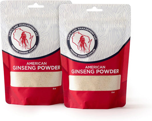 16 oz Pack of Dairyland Premium American Ginseng Powder - Non-GMO, Gluten Free Wisconsin Ginseng Root Powder for Smoothies, Baking, Tea