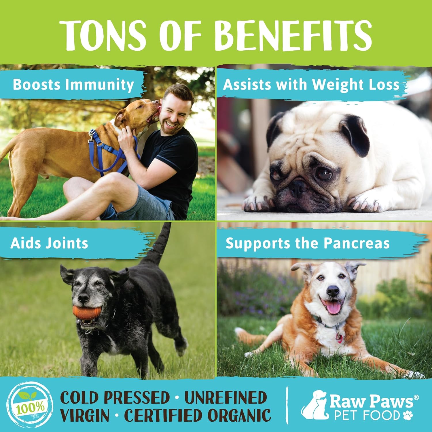 16-oz Raw Paws Organic Coconut Oil for Dogs & Cats - Natural Allergy & Hairball Relief - Supports Immune System, Digestion, Oral Health, Thyroid