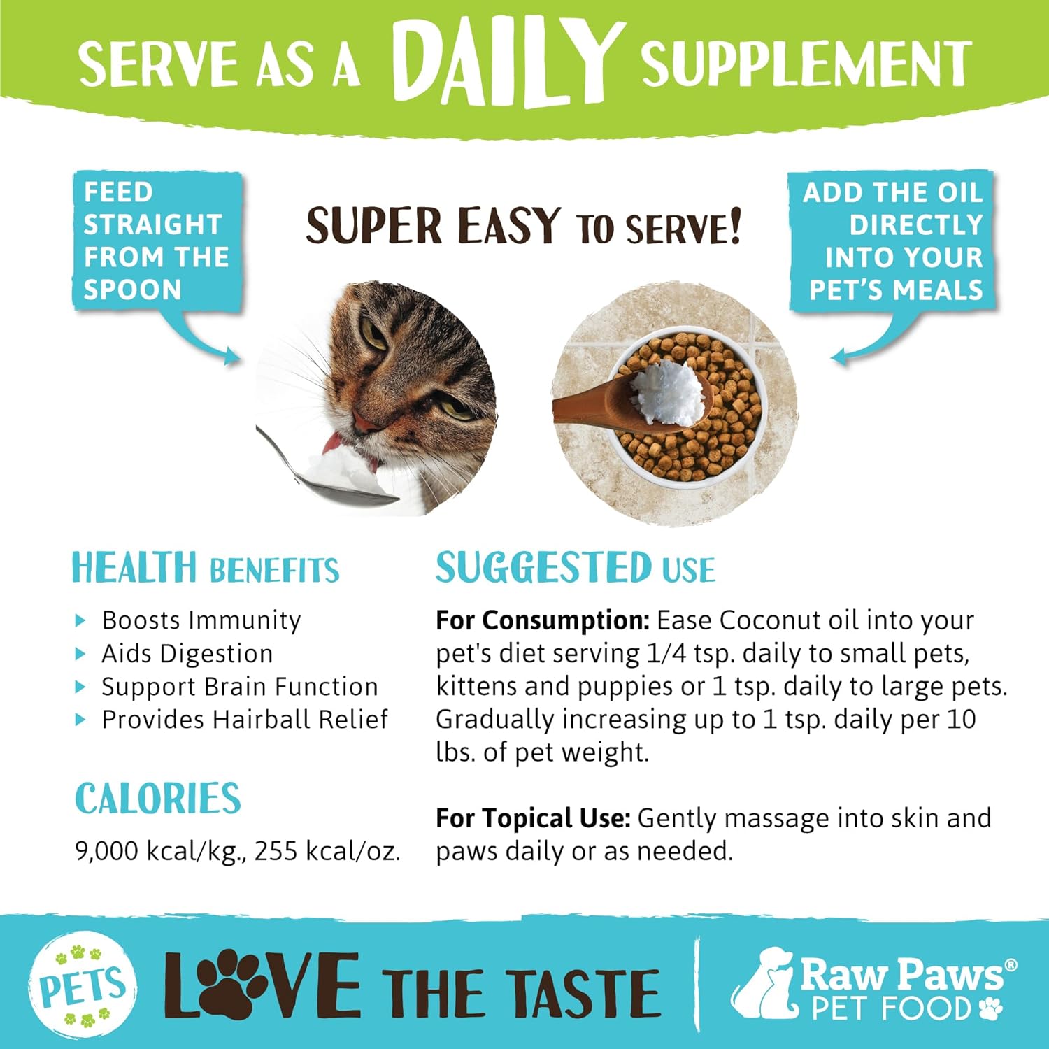 16-oz Raw Paws Organic Coconut Oil for Dogs & Cats - Natural Allergy & Hairball Relief - Supports Immune System, Digestion, Oral Health, Thyroid