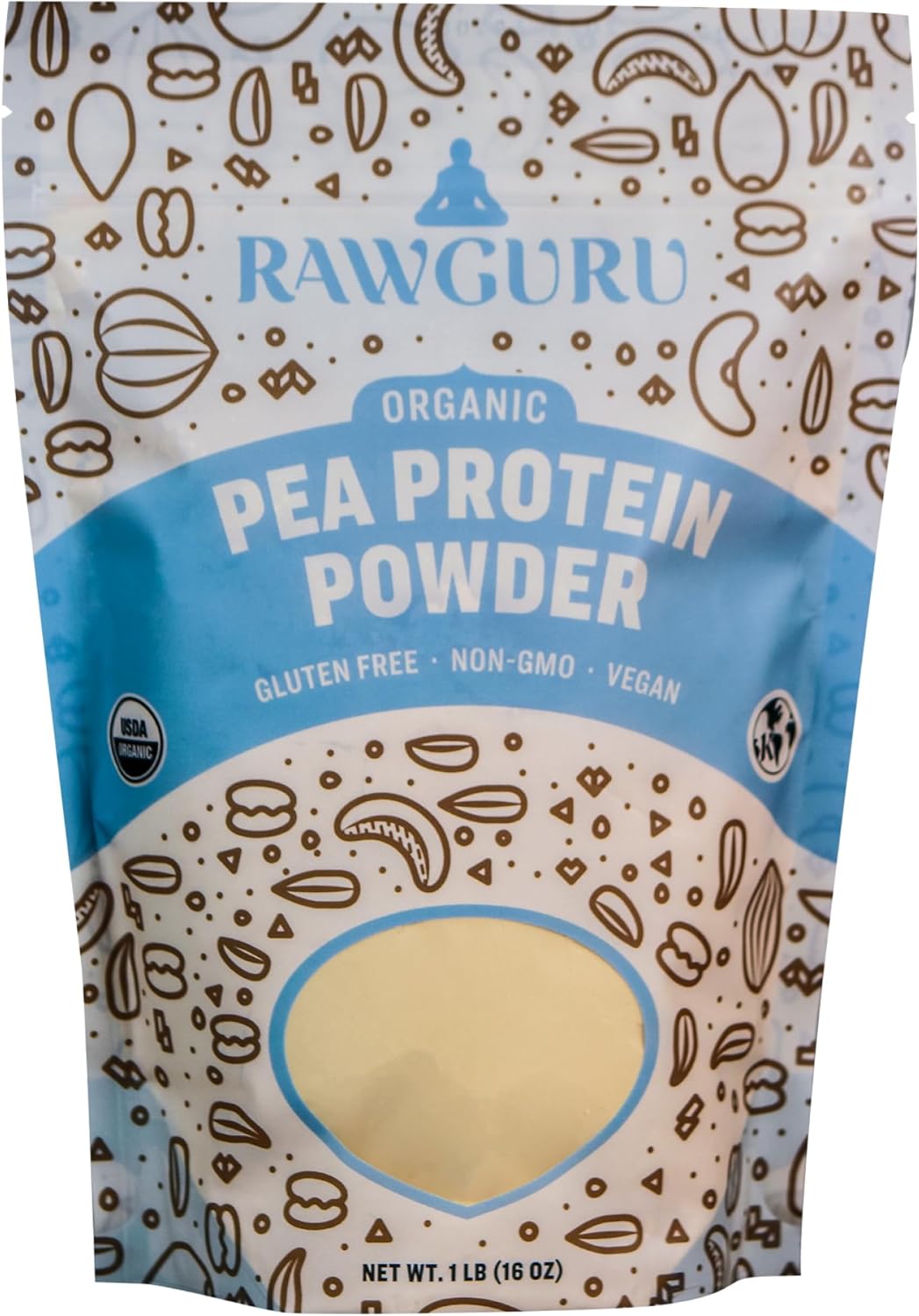 16 oz RawGuru Organic Pea Protein Powder - USDA Organic, Gluten Free, Non-GMO, Vegan Plant Protein